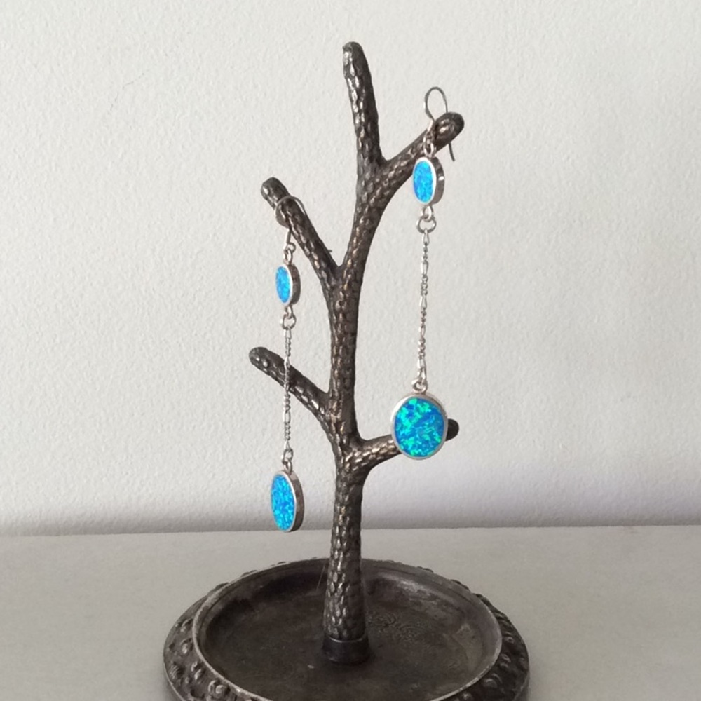 Turquoise Opal Sterling Silver Drop Earrings